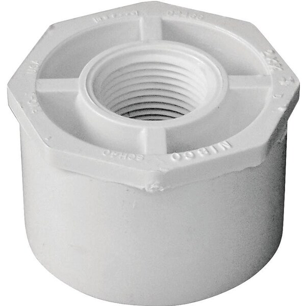Lasco Reducing Bushing, 2 x 34 in, Spigot x FNPT, PVC, White, SCH 40